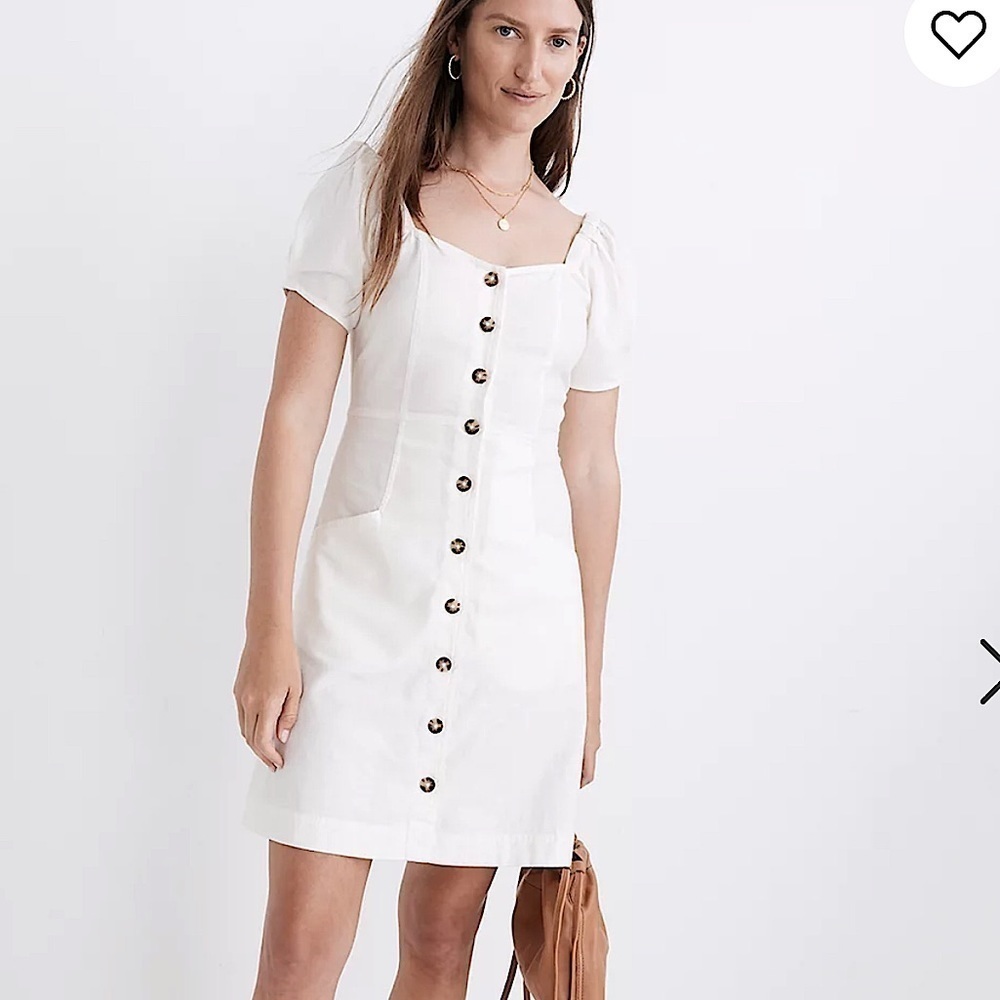 NWT MADEWELL Linen-Cotton Puff-Sleeve White Mini Dress women size 4